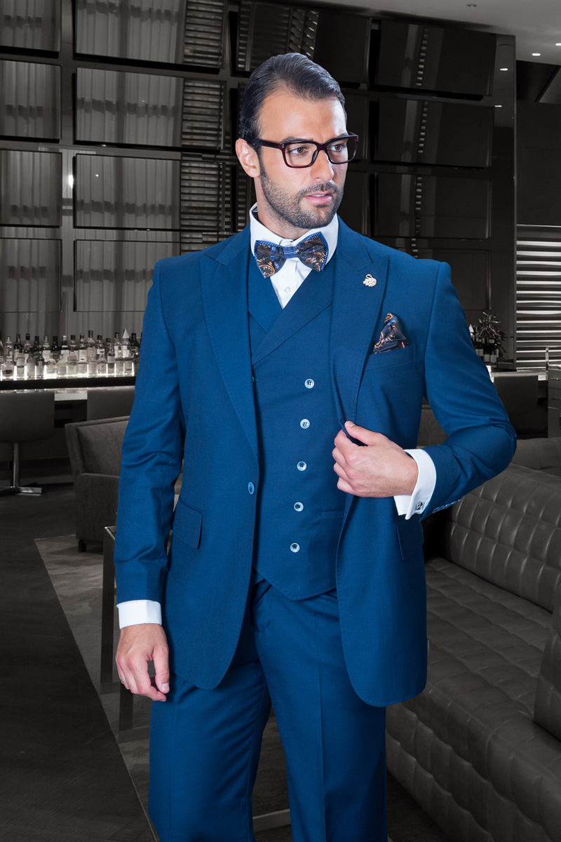 Suit Three Piece Vested Double Breasted Suits Jacket with Wide Leg Pants Medium Grey main image 0